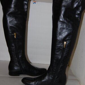 38.5/8.5❤️ Sergio Rossi Over Knee Thigh High Leather Biker Low Heel Boots ITALY